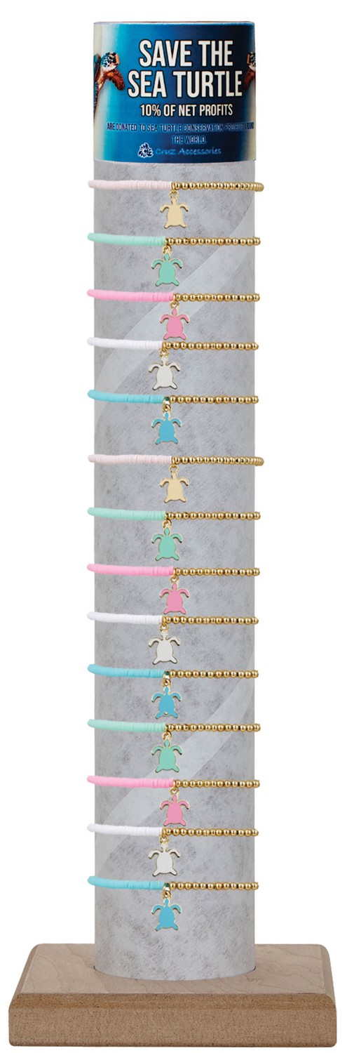 Gold Bead & Fimo Turtle Pendant Bracelet Assorted With Tube & Base BR0921-TU-TUBE