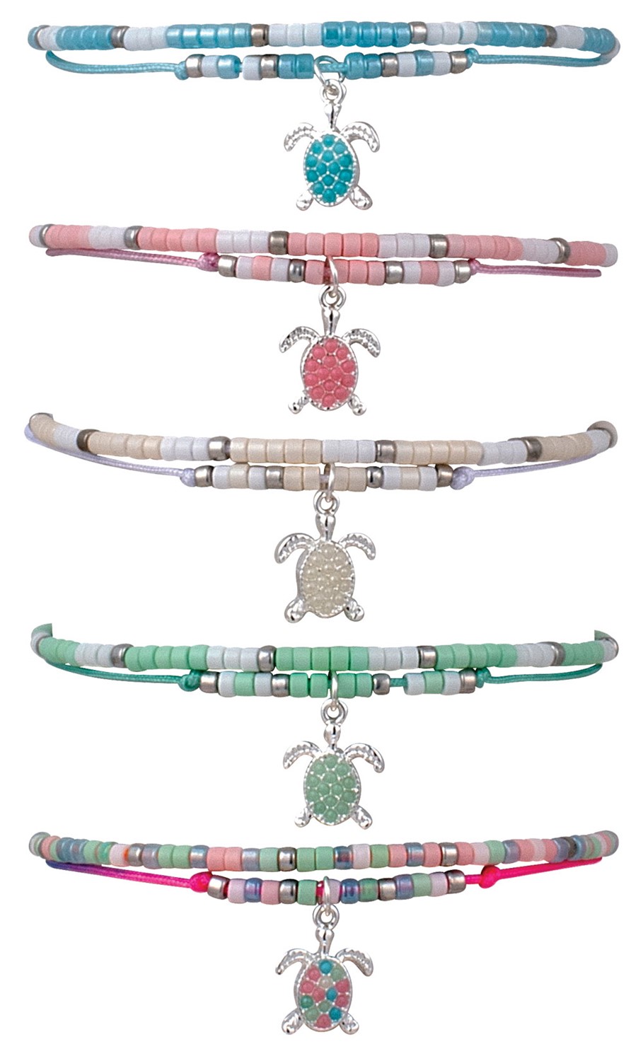 2 Strand Beaded With Turtle Pendant Bracelet Assorted BR0922-TU