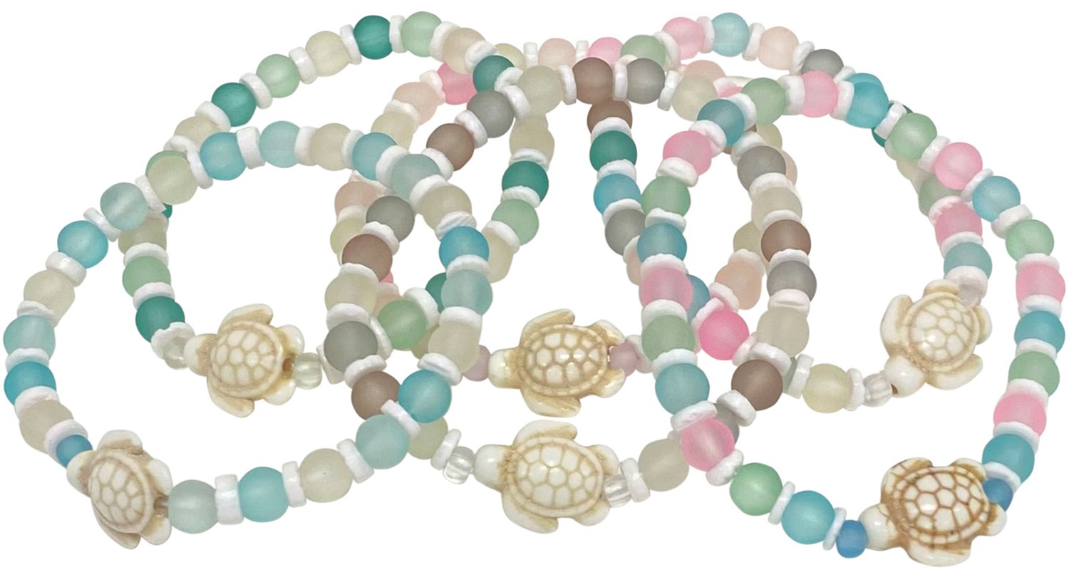 Sea Glass With Howlite Turtle Pendant Stretch Bracelet Assorted BR0892