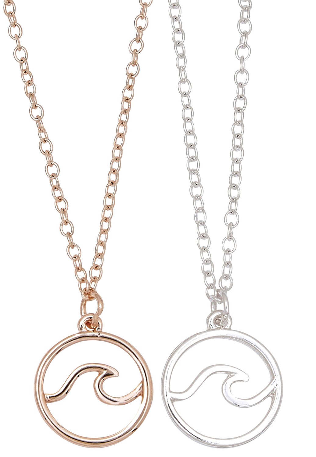 Small Silver Rose Gold Circle Wave Pendant Necklace NK2683