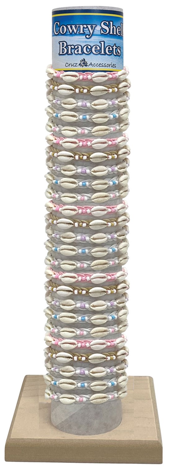 Cowry and Bead on Color Cord Adj Slide Knot Bracelet Assorted With Tube & Base BR0626-TUBE