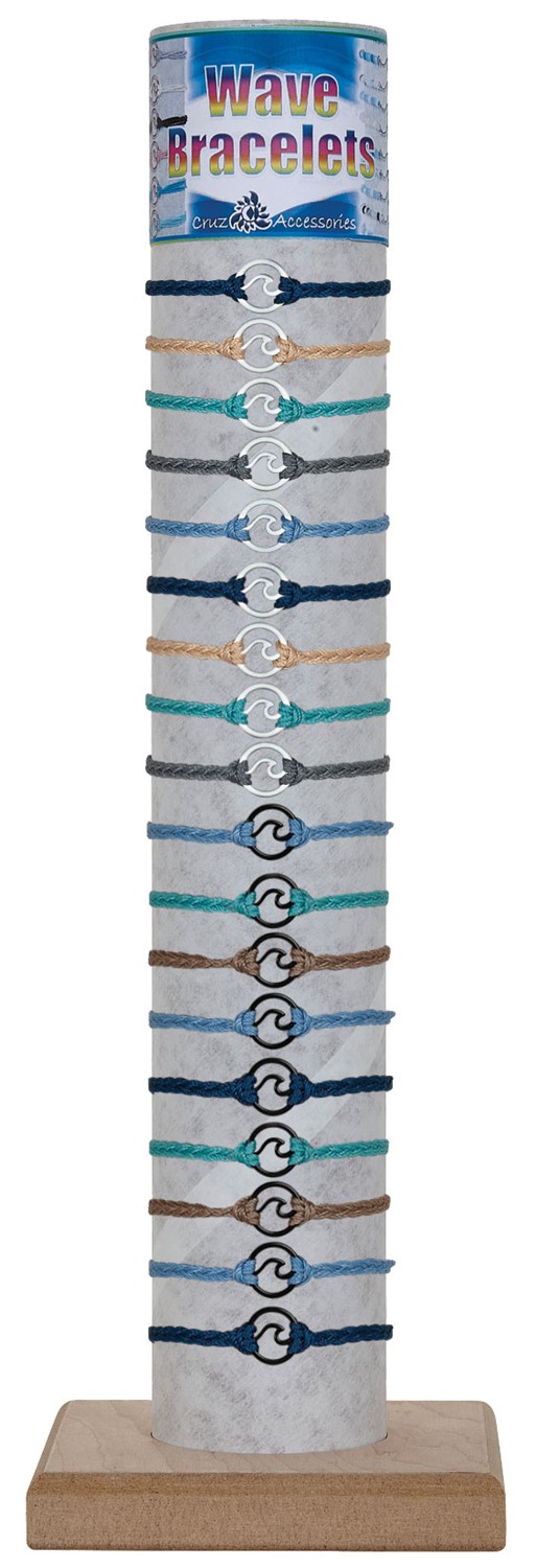 Mini Black & White Wave On Braid Cord Adj Slide Knot Bracelet Asst W/Tube & Base BR0932-TUBE