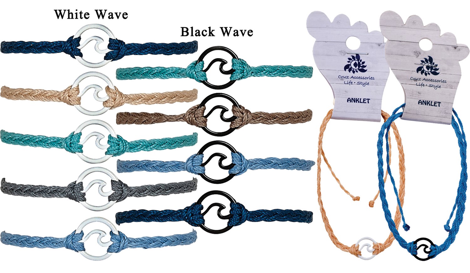 Mini Black & White Wave Braided Anklet Assorted AK0932