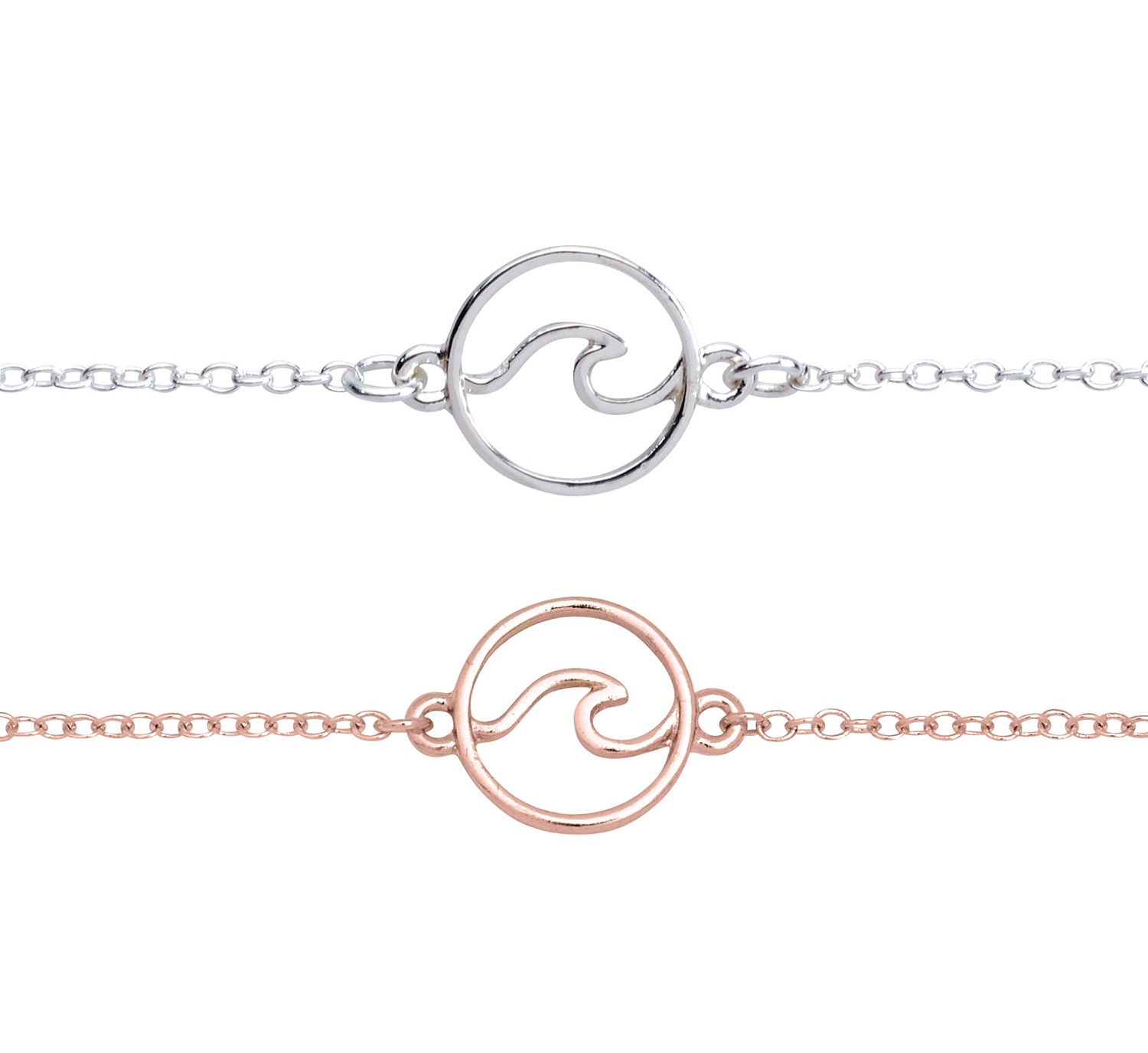 Silver & Rose Gold Circle Wave Pendant Anklet AK2683