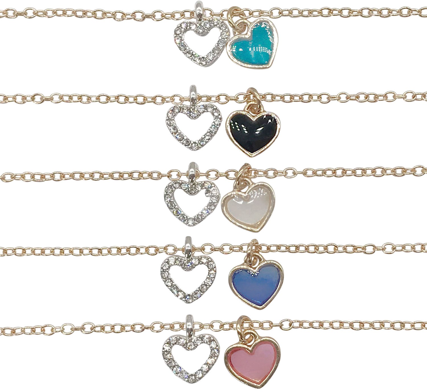 Crystal and Enamel Double Heart Pendant Anklet Assorted AK2684