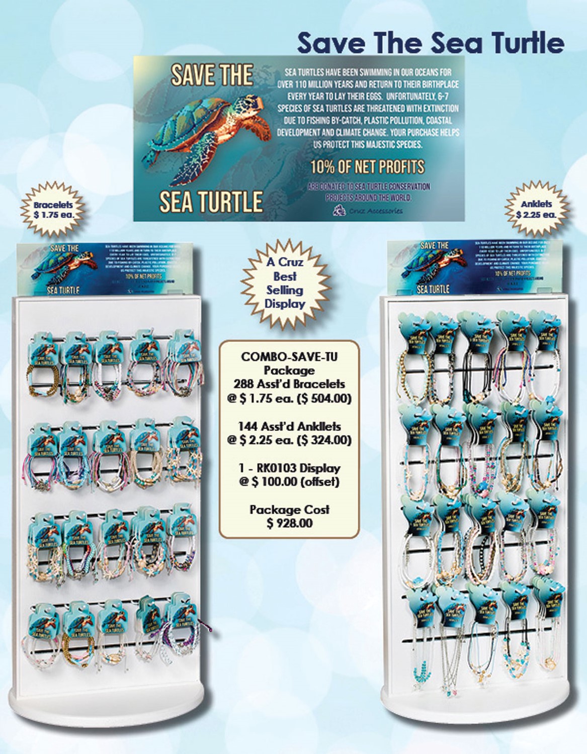 Combo Save The Turtles Ank/Bracelet Package (Includes Merch & 2-Sided Display) COMBO-SAVE-TU-PACKAGE