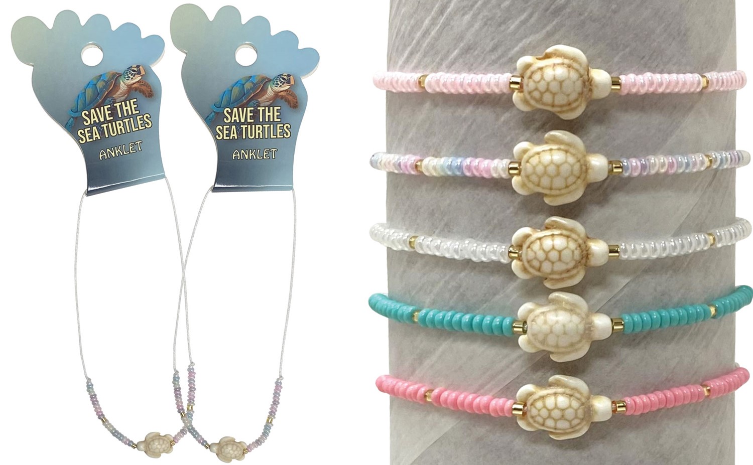Smooth Bead With Mini Howlite Turtle Pendant Assorted Anklet AK0966