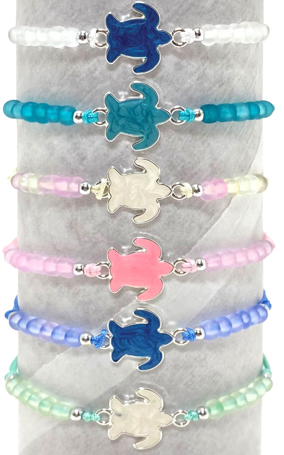 Glass Bead With Turtle Pendant Slide Knot Adjustable Bracelet Assorted BR0924-TU