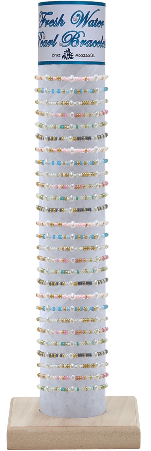 Color Bead with Freshwater Pearl Adj. Slide Knot Brac. Assorted W/Tube & Base BR1844-TUBE