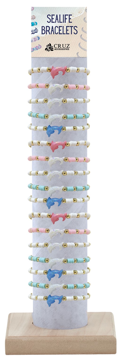 Gold Bead Fimo with Dolphin Pdt Adj Slide Knot Bracelet asst with Tube & Base BR0963-DOL-TUBE