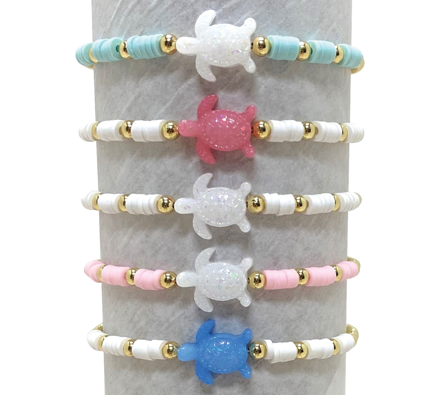 Gold Bead Fimo with Sea Turtle Pendant Adjustable Slide Knot Bracelet Assorted BR0963-TU