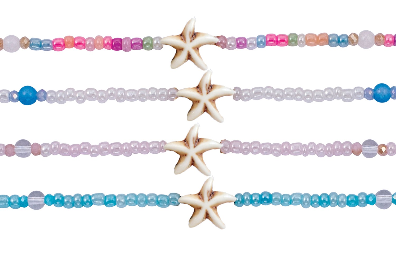 Iridescent Seed Bead With Small Howlite Starfish Necklace Assorted NK1842-SF