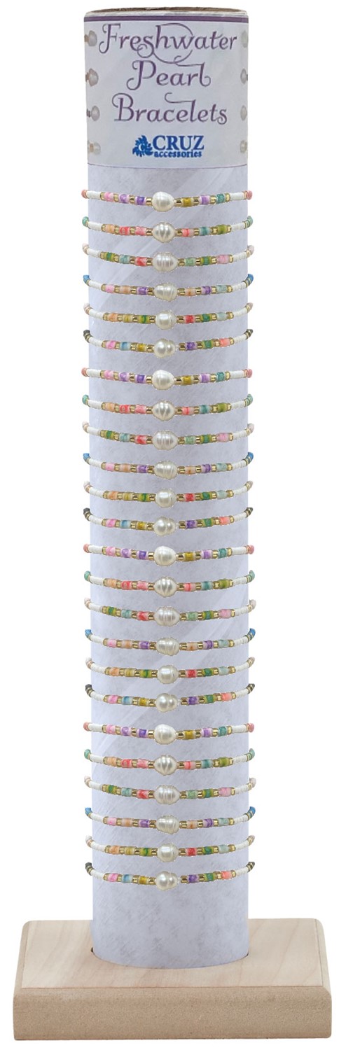 Fresh Water Pearl With Colored Japanese Seed Bead Anklet Assorted W/Tube & Base BR1823-TUBE