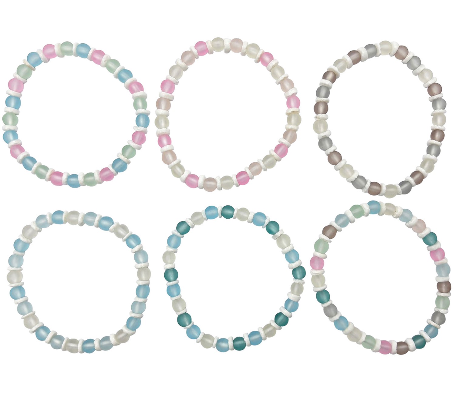 Elastic Glass Bead and Shell Stretch Bracelet Assorted BR0893