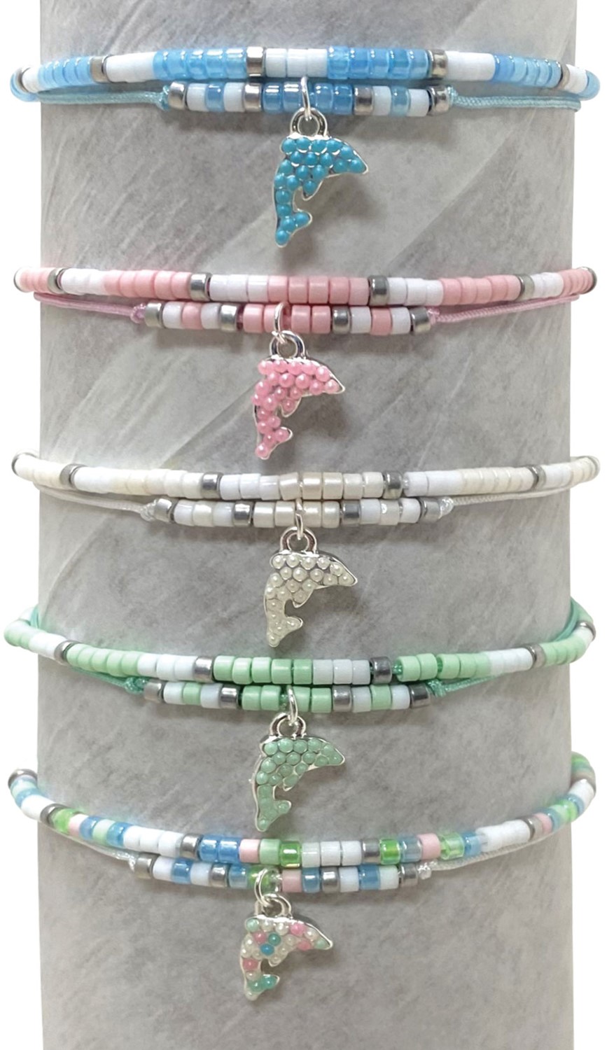 2 Strand Beaded With Dolphin Pendant Bracelet Assorted BR0922-DN