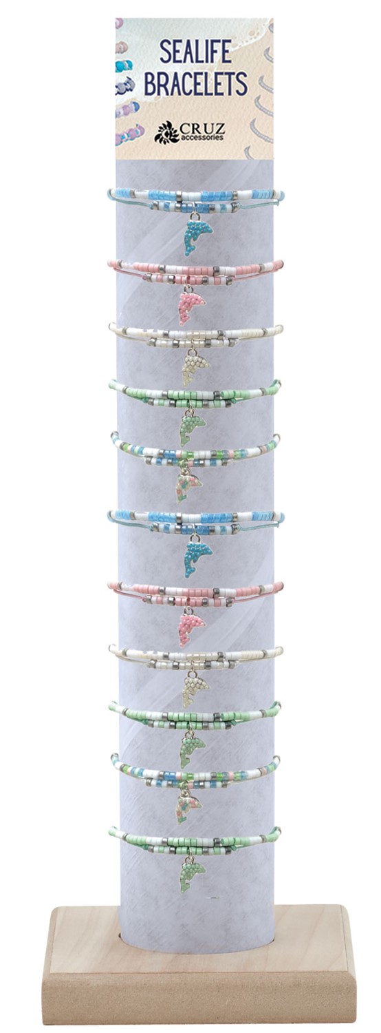 2 Strand Beaded With Dolphin Pendant Bracelet Assorted With Tube & Base BR0922-DN-TUBE