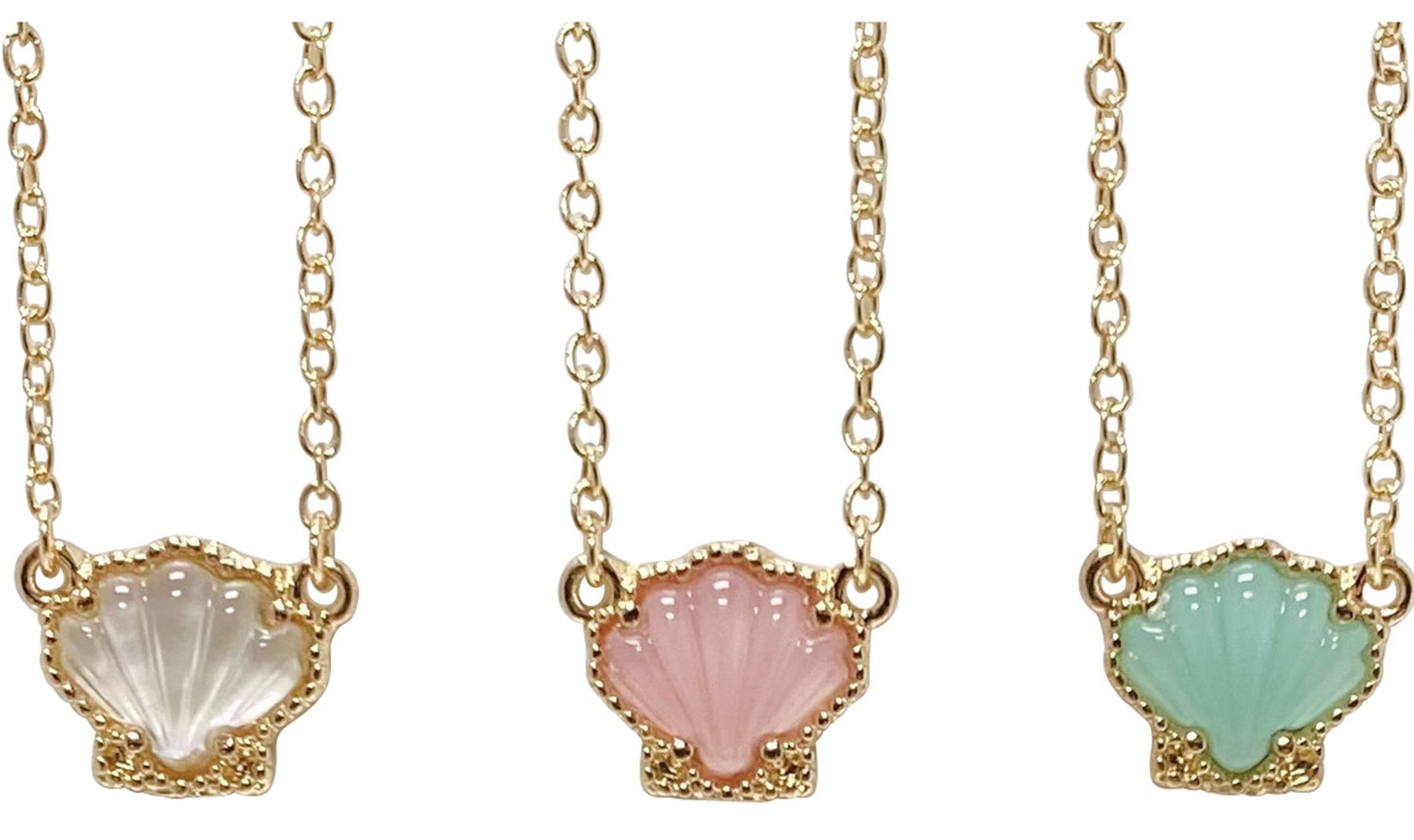 Gold Scallop Shell Enamel Pendant Necklace NK2692