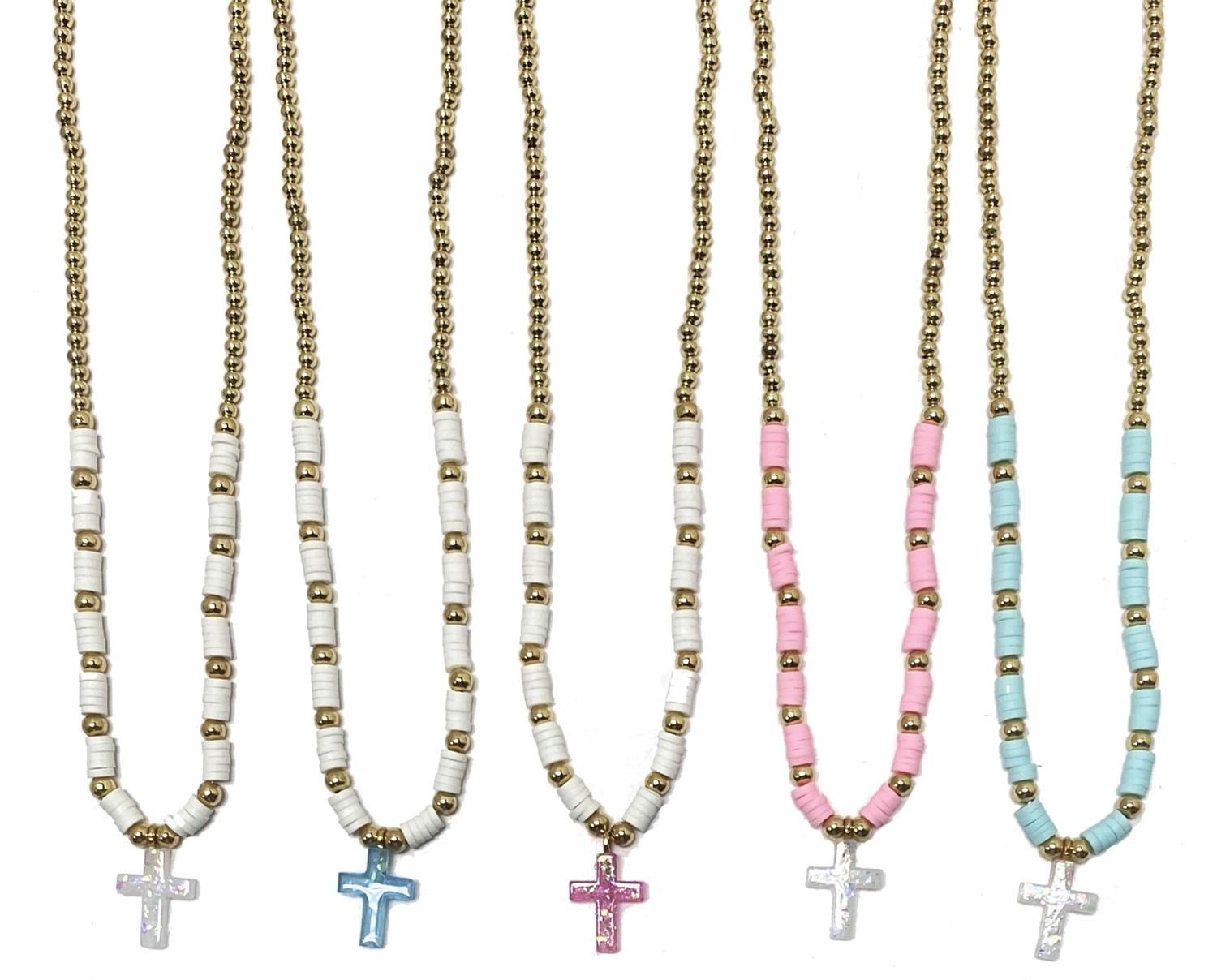 Gold Bead w/Fimo & Cross Pendant NK0963