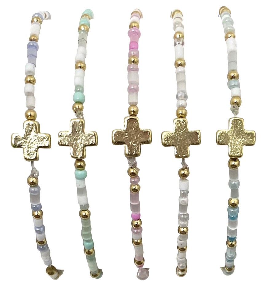 Strech seed bead bracelet with cross pendant BR0941