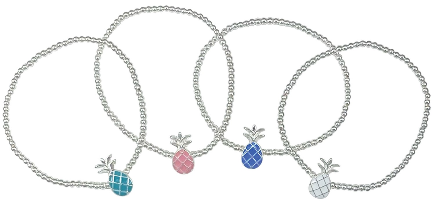 Silver bead enamel pineapple elastic bracelet BR0877