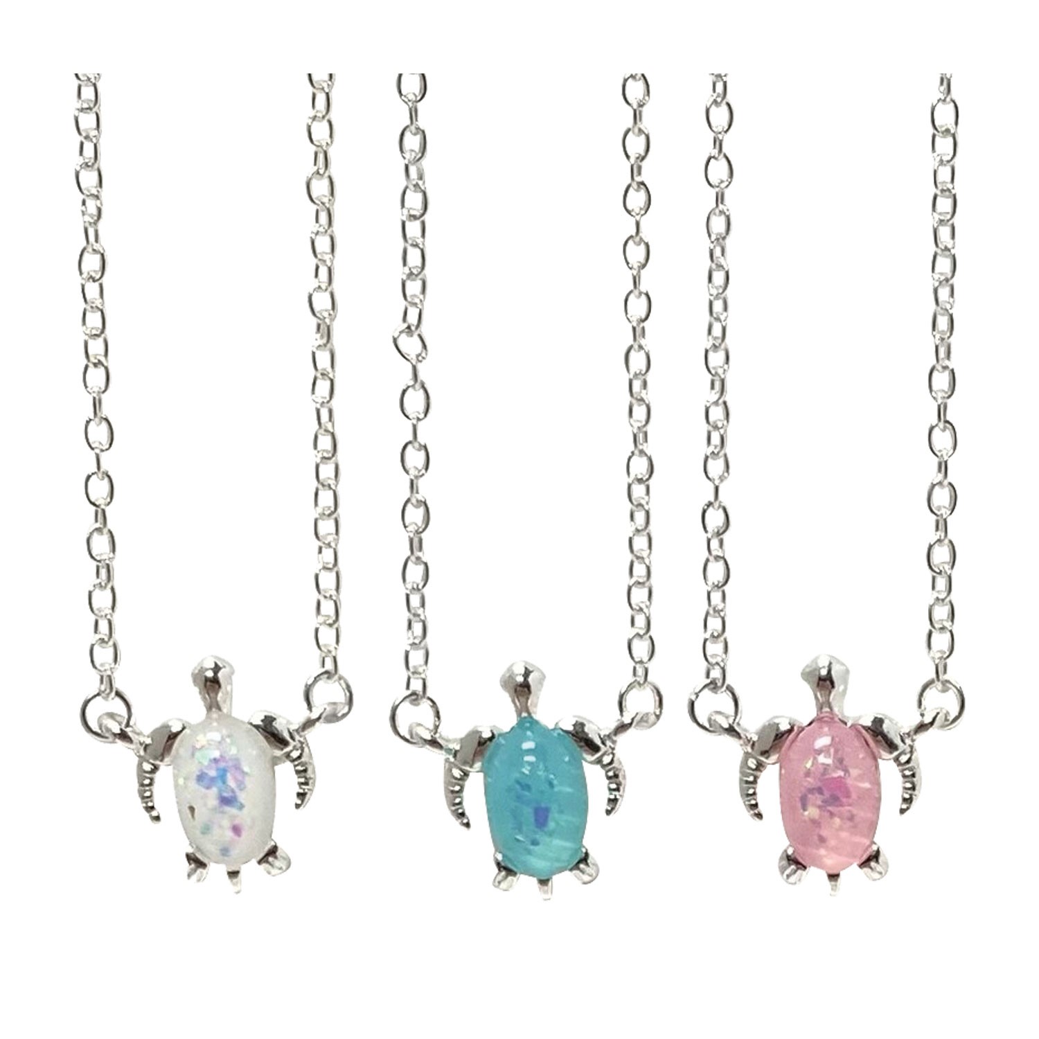 Enamel Sparkle Silver Sea Turtle Pendant Necklace NK2696