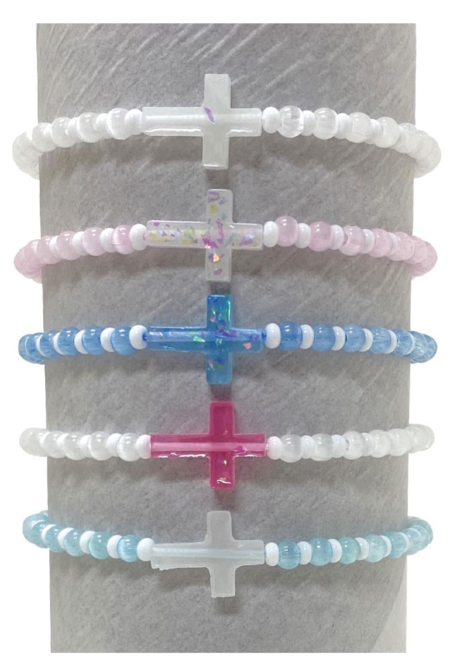 4MM Cat Eye Bead with Cross Adjustable Bracelet BR0939-CR
