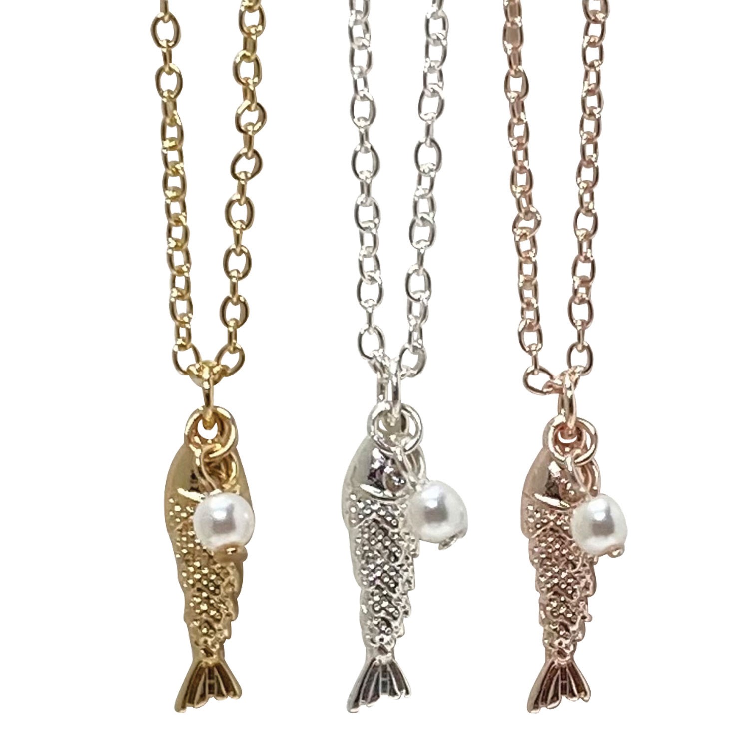 Silver plated/ gold fish with pearl pendant necklace NK2703