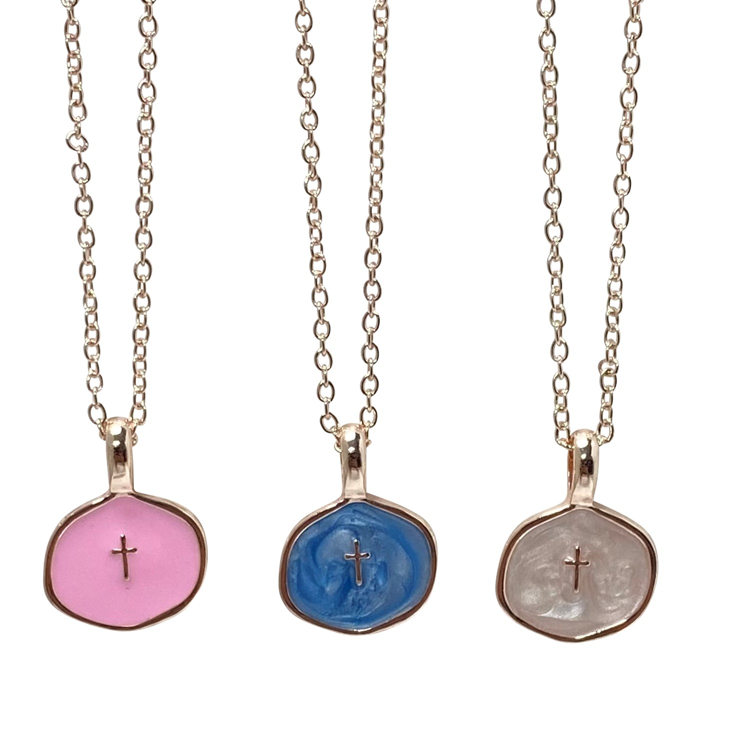 Rose Gold Swirl Enamel Cross Pendant Necklace NK2702