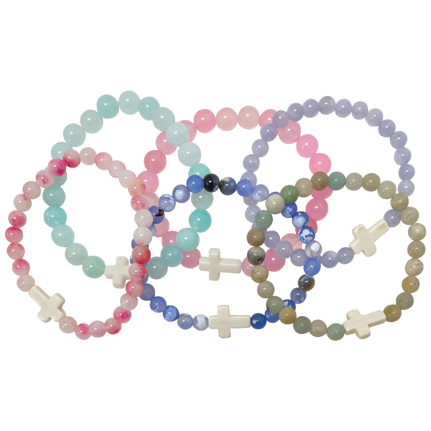 6 mm Stone Bead with Cross Elastic Bracelet BR0894