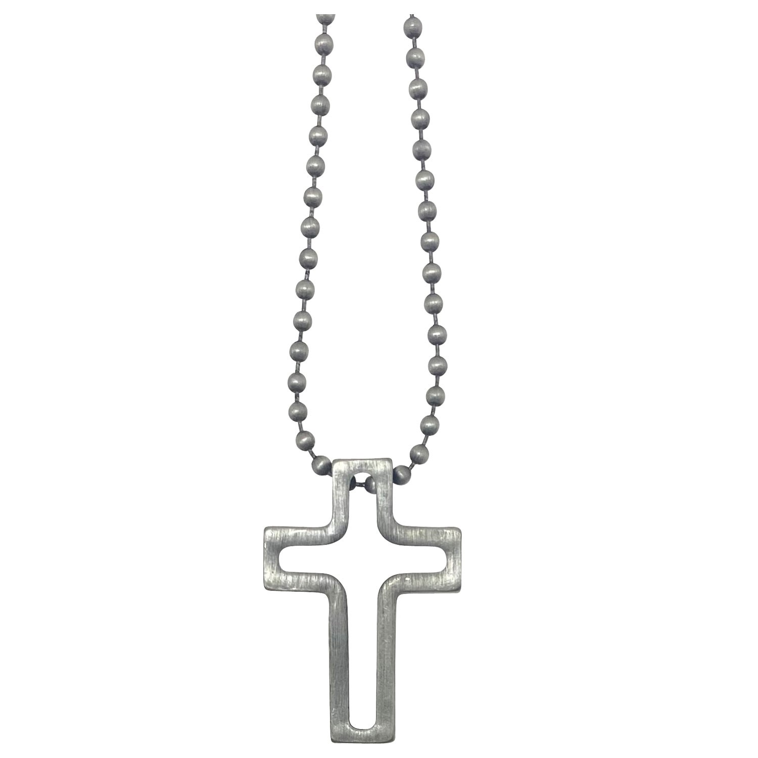 Antique Silver Ball Chain with Cross Necklace ZNK1377