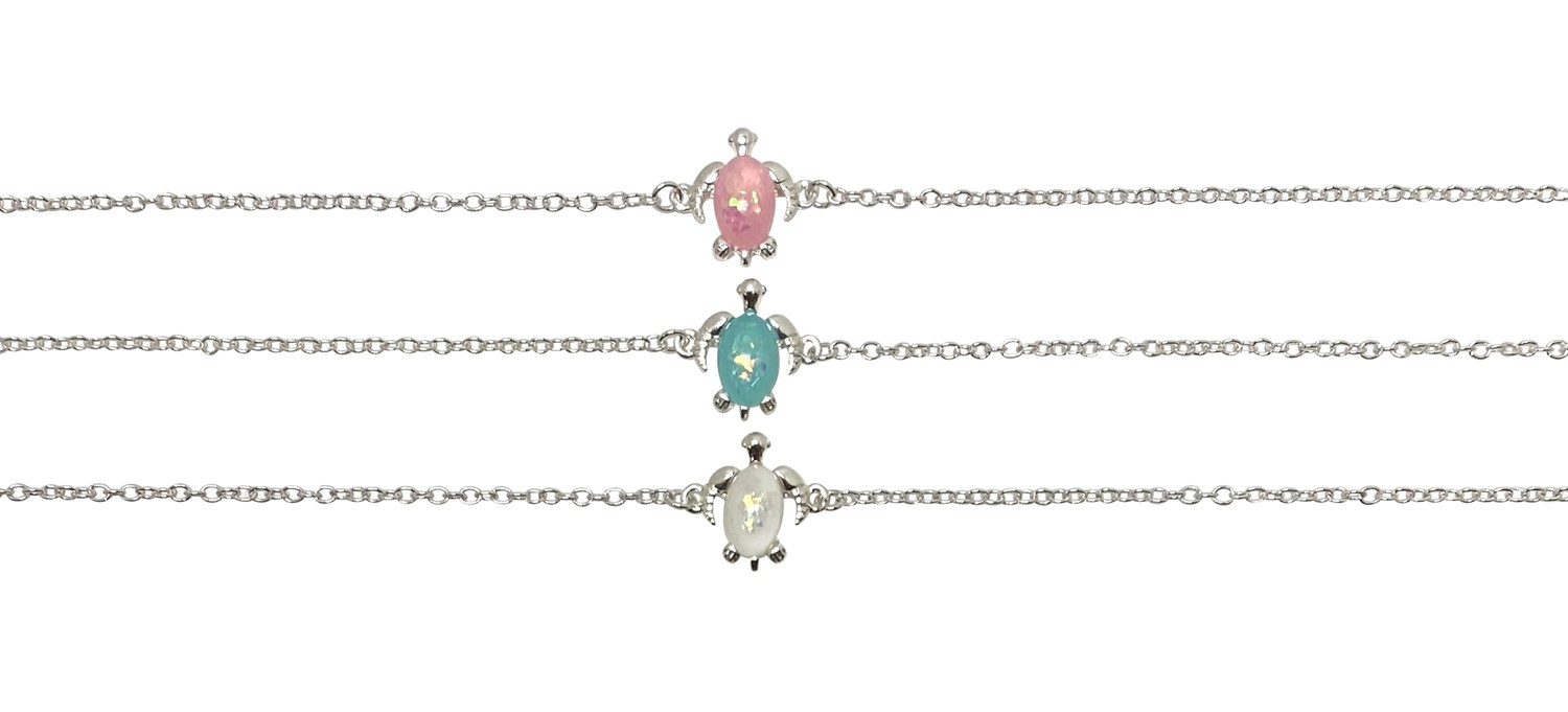 Enamel Sparkle Silver Sea Turtle Pendant Anklet AK2696