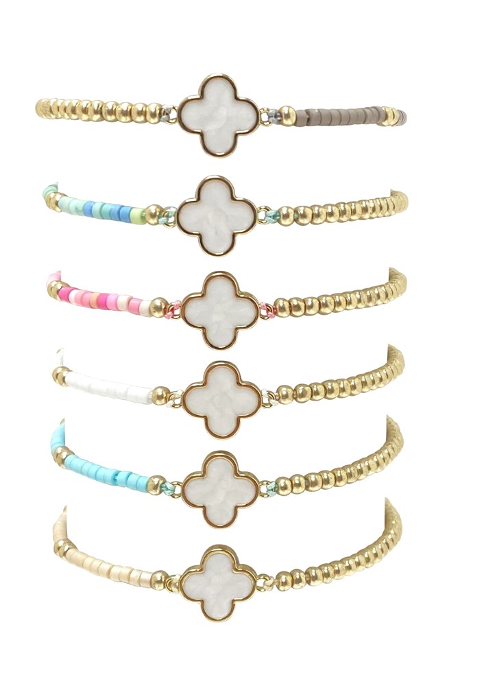 Gold and Color Bead with Clover Pendant Bracelet BR0943-CLO