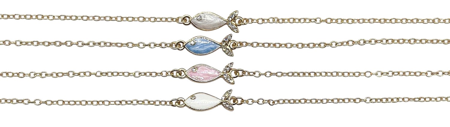 Swirl Enamel with Rhinestone Fish Pendant Bracelet BR2704