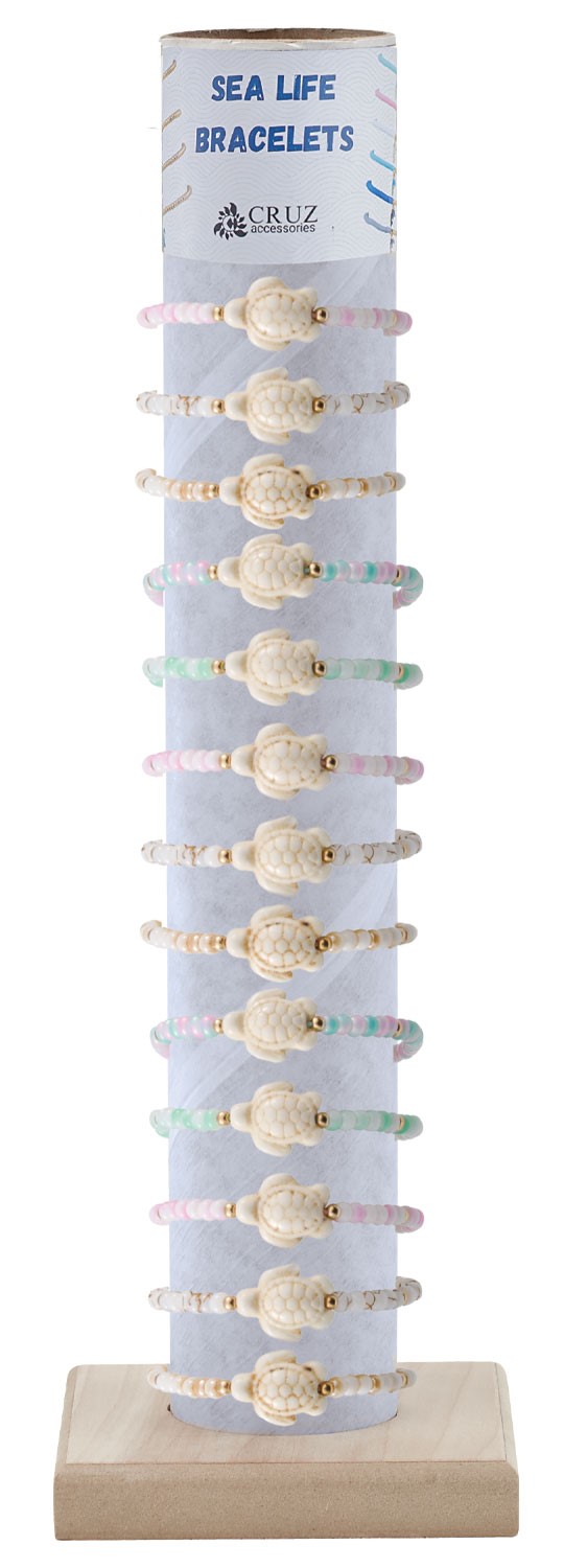 5 mm Bead with Howlite Turtle Adjustable Bracelet with Tube & Base BR0972-TUBE