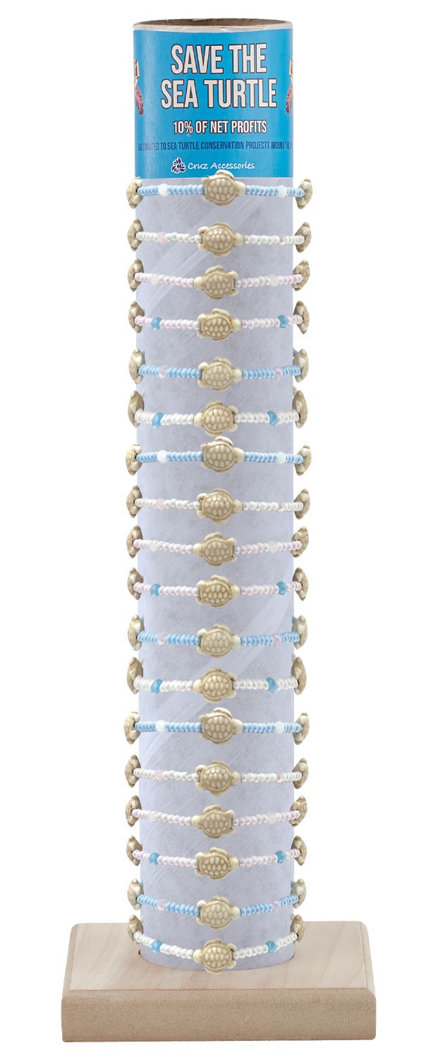 Adjustable 3 Howlite Turtle with Seed Bead Bracelet with Tube & Base BR0971 - TUBE