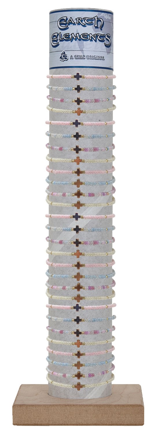 Iridescent Bead with Mini Cross Pendant Bracelet with Tube & Base BR1847 - TUBE