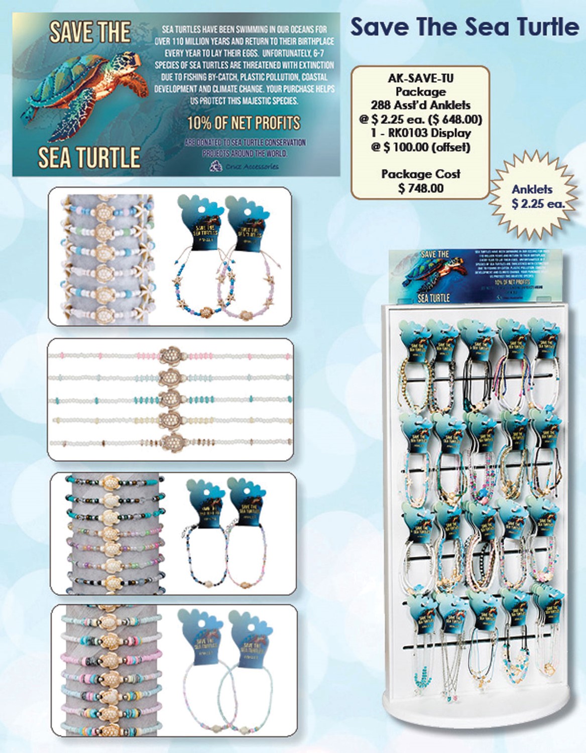 Combo Save The Turtles Ank/Bracelet Package (Includes Merch & 2-Sided Display) BR-SAVE-TU PACKAGE