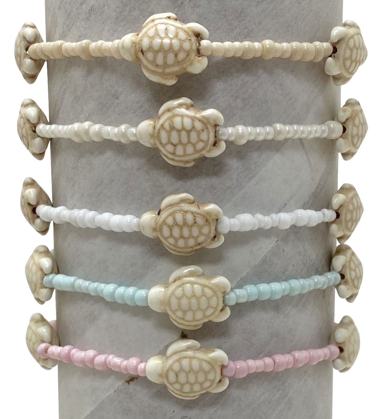 Adjustable 3 Howlite Turtle & Seed Bead Bracelet BR1845-TU