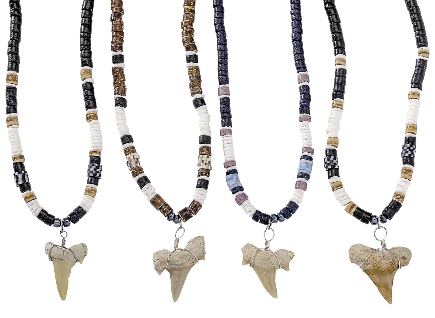 Coco Shell Fimo With Extra Large Shark Tooth Necklace Assorted ZNK5514-XLG