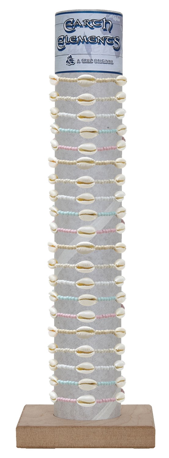 Adjustable 3 Howlite Cowrie & Seed Bead Bracelet with Tube & Base BR1845-COW-TUBE