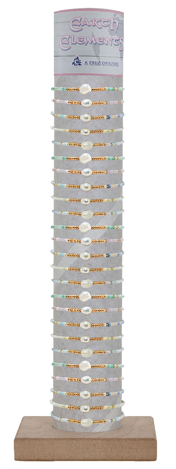 2mm Bead with Freshwater Pearl Adjustable Bracelet with Tube and Base BR1848 - TUBE