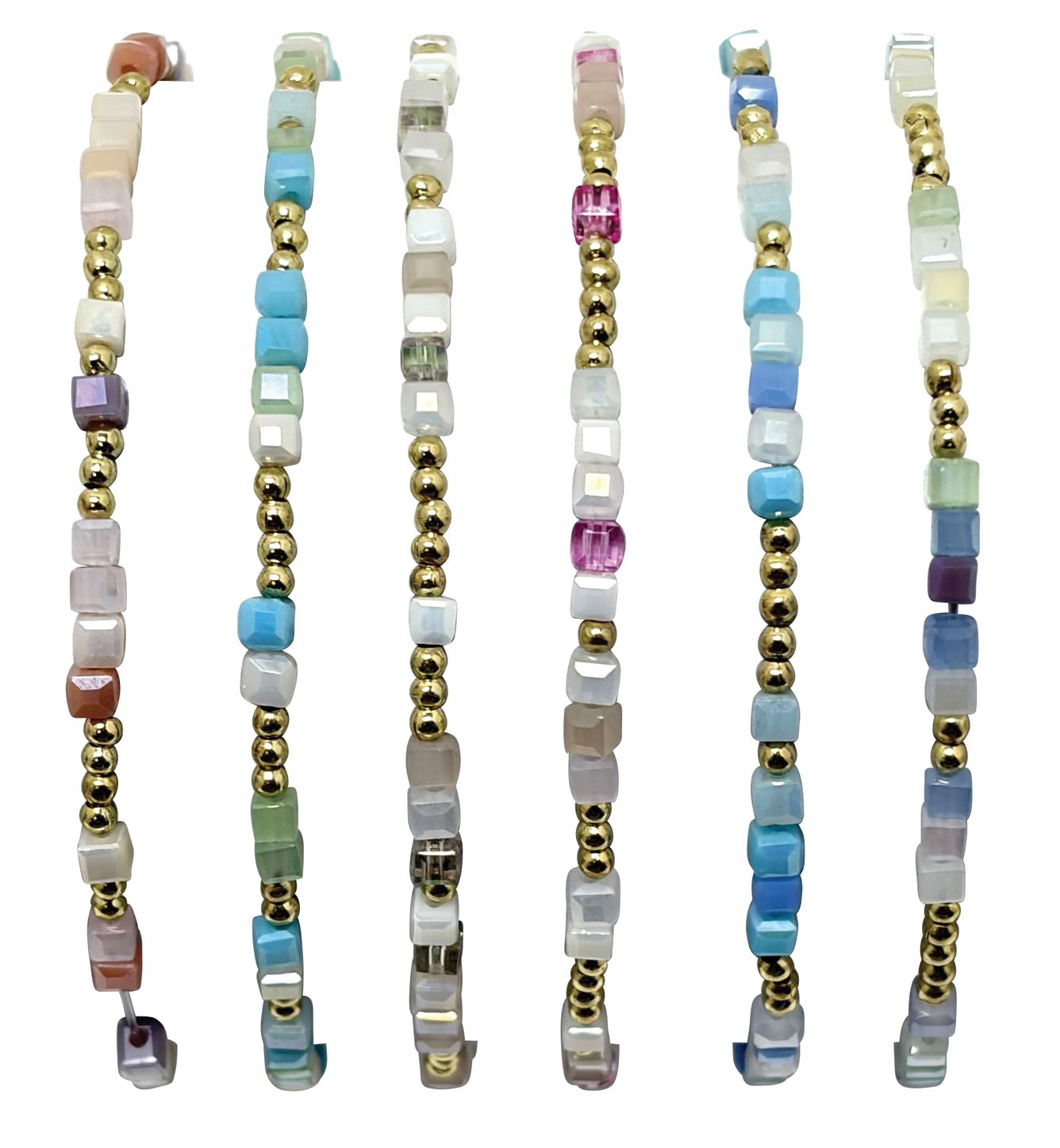 Elastic Gold and Square Bead Bracelet BR0913-BD