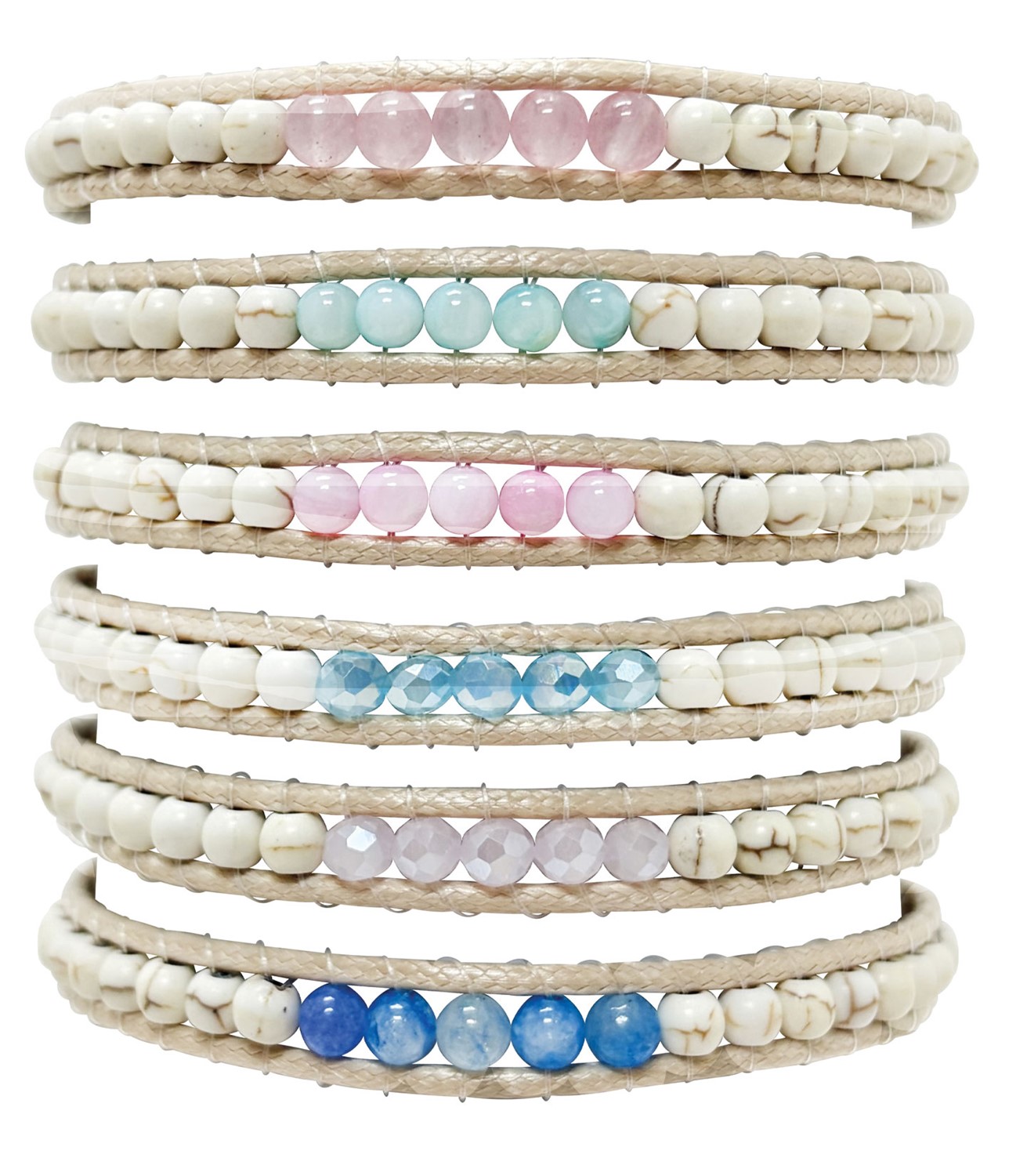 Adjustable Howlite and Clear Bead Natural Cord Bracelet BR0897