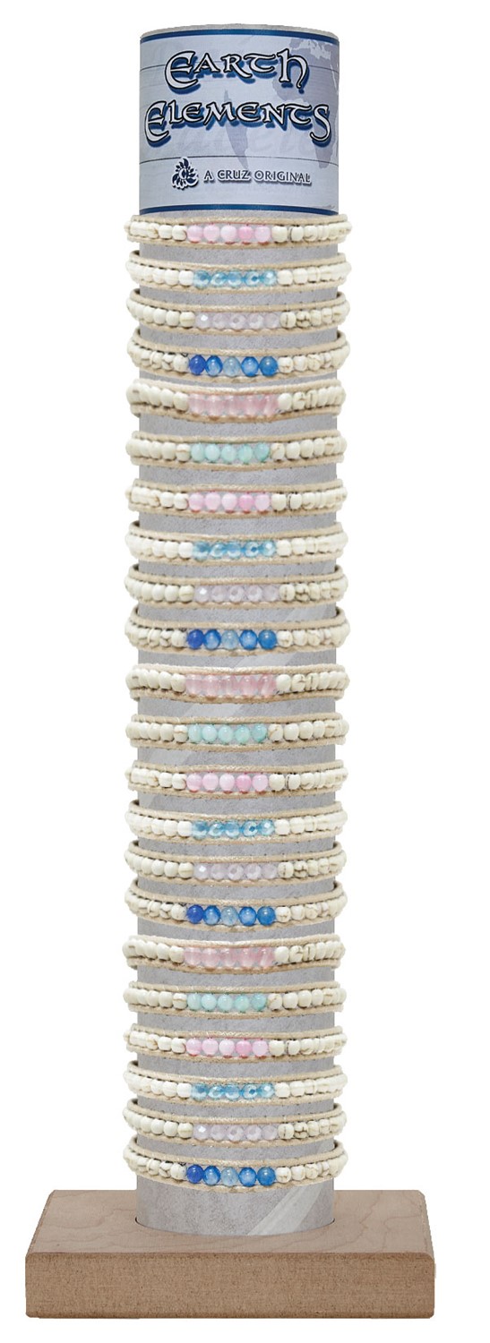 Adjustable Howlite and Clear Bead Natural Cord Bracelet with Tube and Base BR0897-TUBE