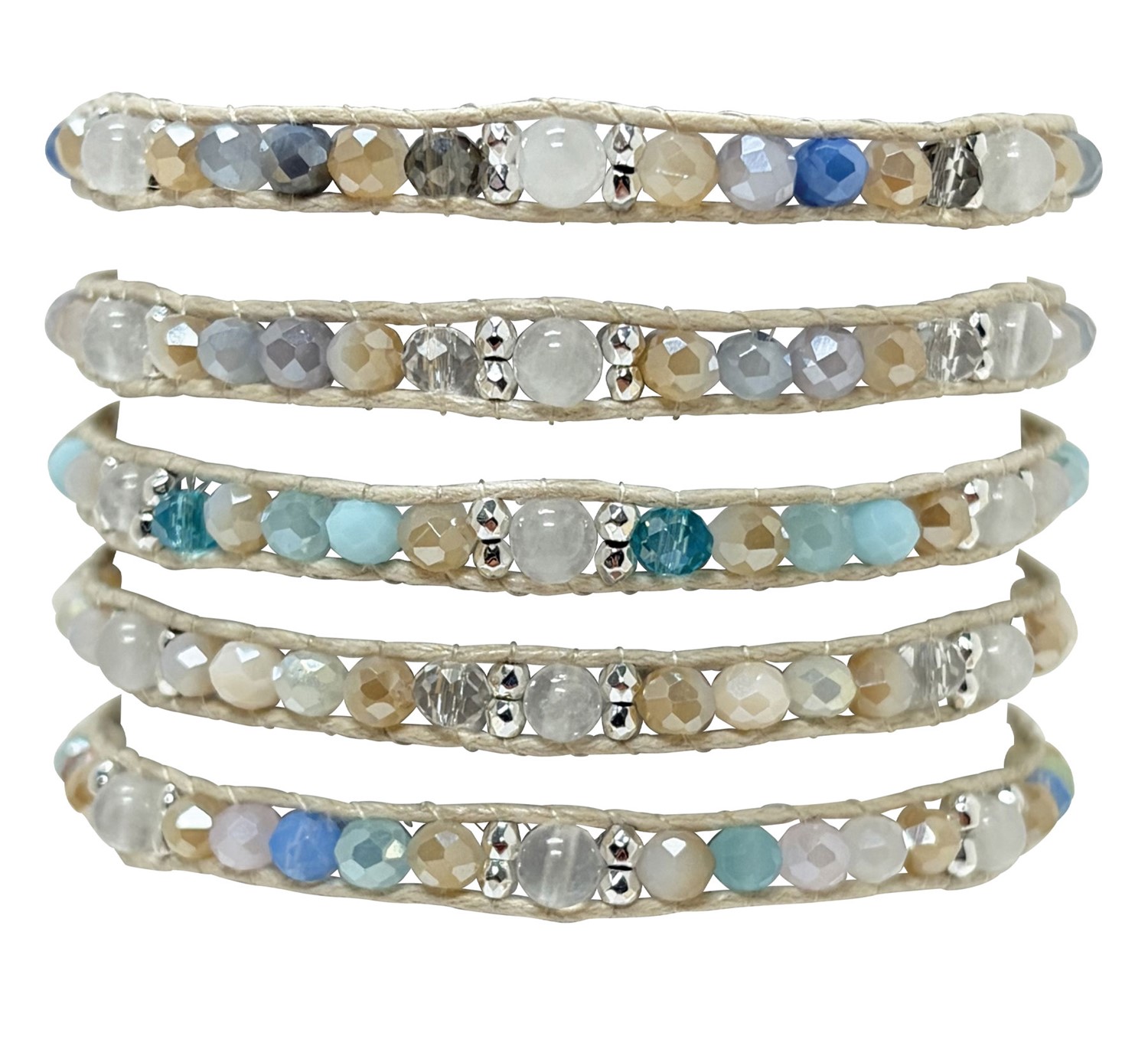 Adjustable Facet and Silver Bead Natural Cord Bracelet BR0899