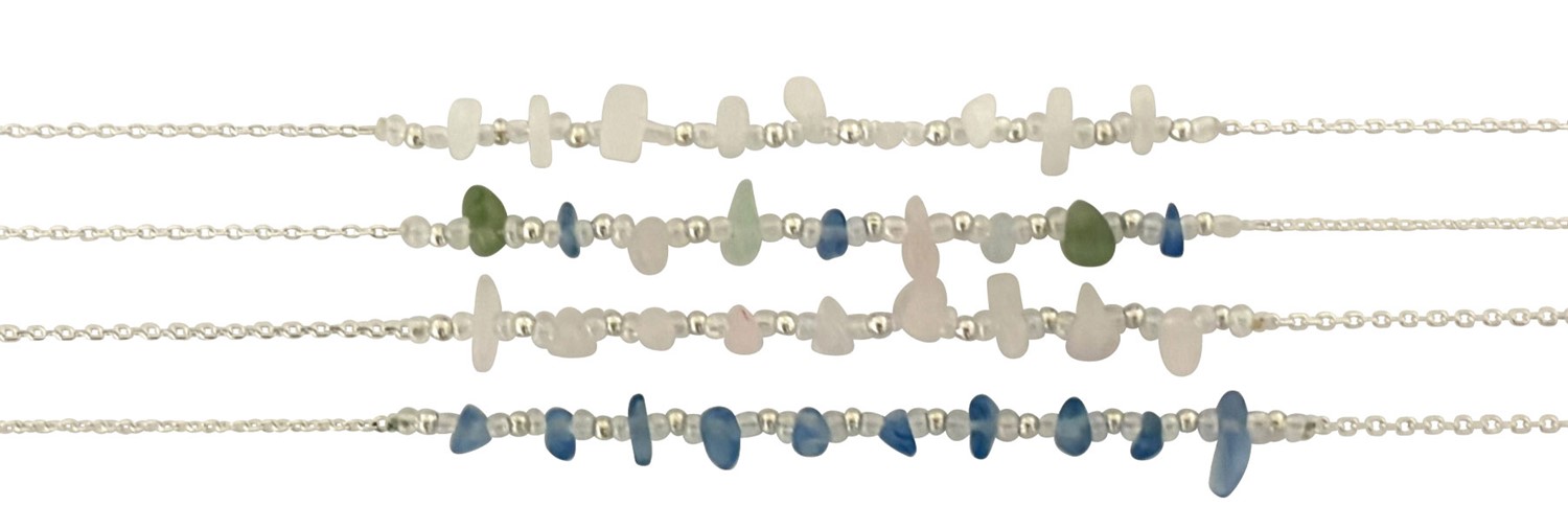 Chip Bead Pattern Silver Chain Anklet AK2425