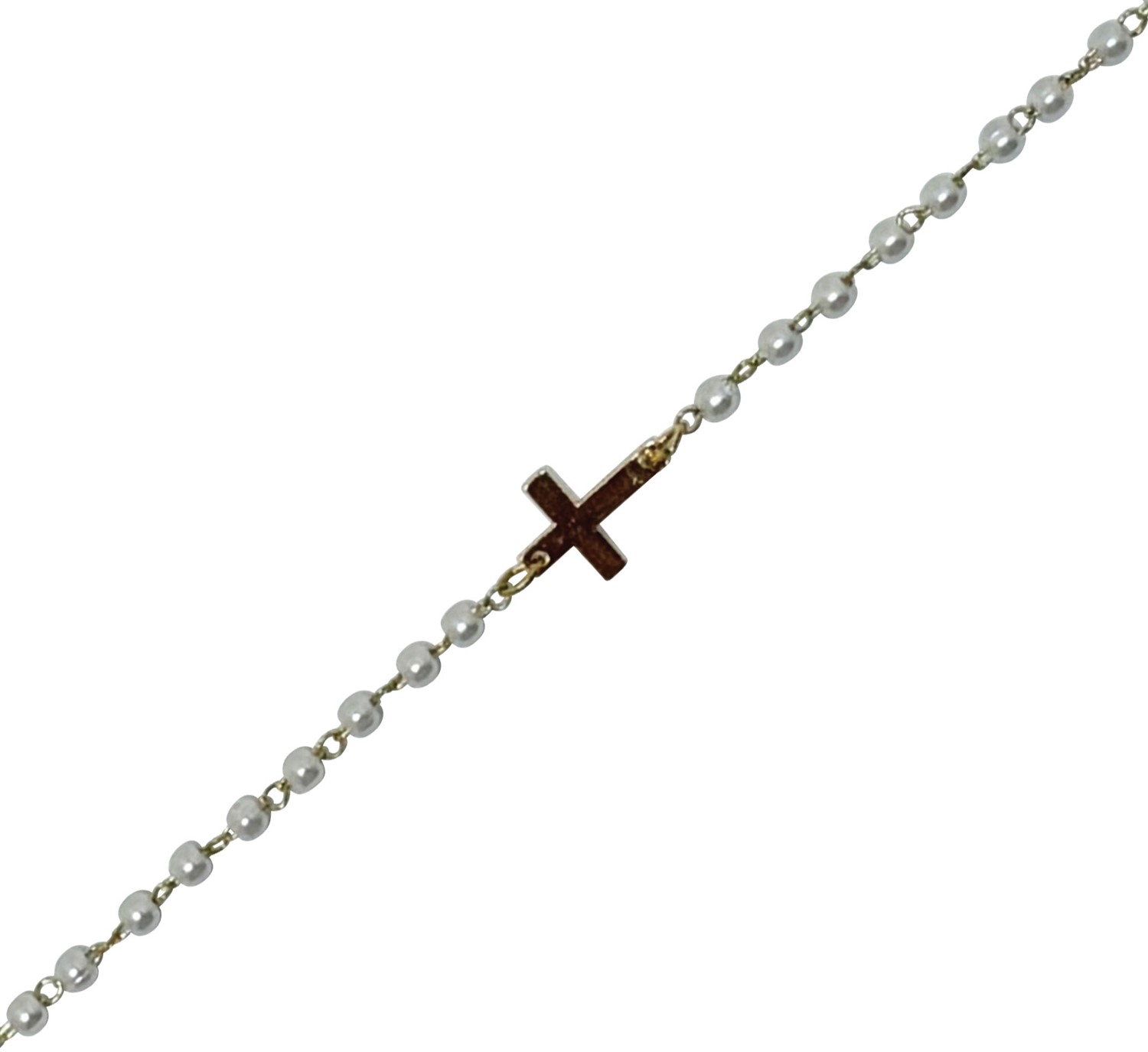 2mm Pearl Bead with Gold Cross Anklet AK2713