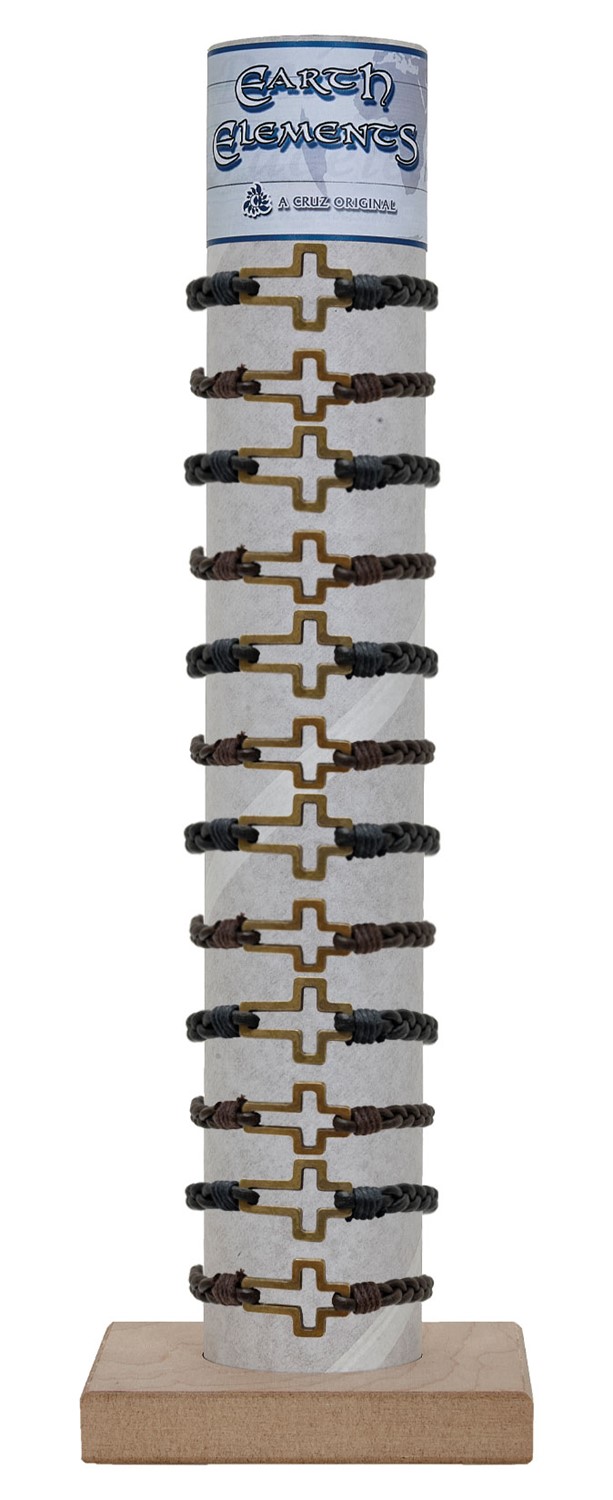 Adjustable Braid Leather with Cross Pendant Bracelet with Tube and Base ZBR0347 - TUBE