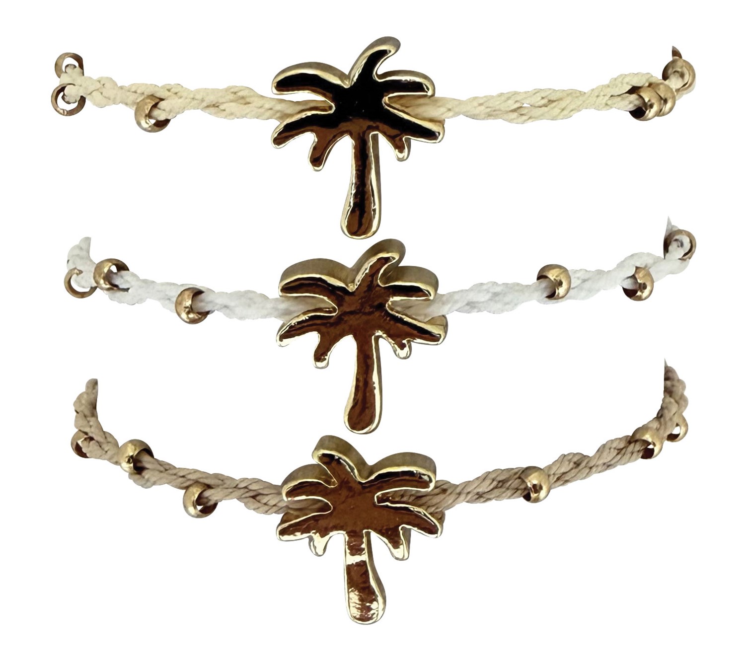 Adjustable Cord Gold Bead and Palm Tree Bracelet BR0980