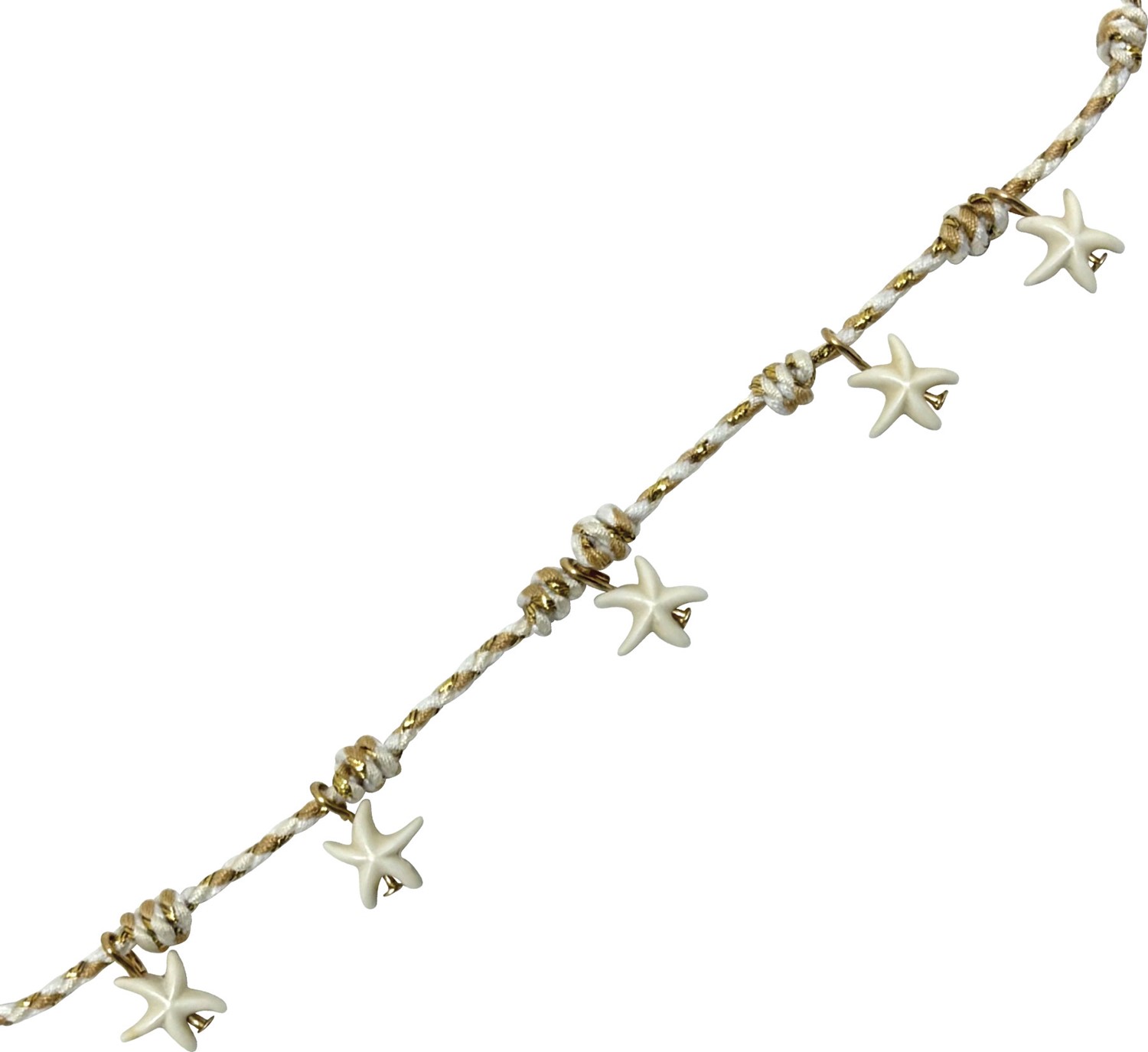 5 Starfish and Gold Bead Adjustable Anklet AK0910